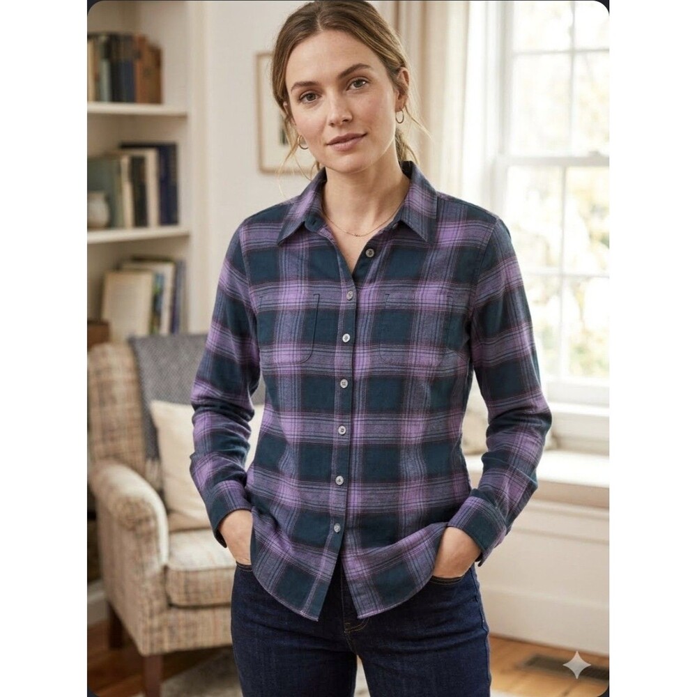 Ridgecut Toughwear Shirt Women Size Small Button Up Purple Plaid Long Sleeve